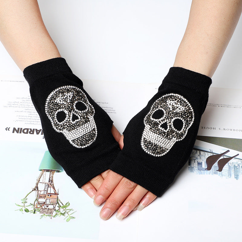 Wool Fingerless Ghost Head Half Finger Gloves