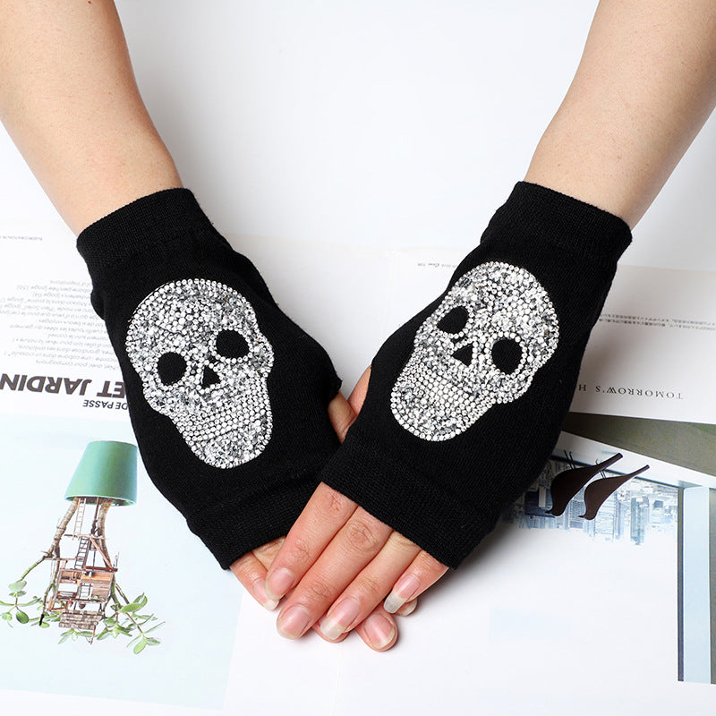 Wool Fingerless Ghost Head Half Finger Gloves