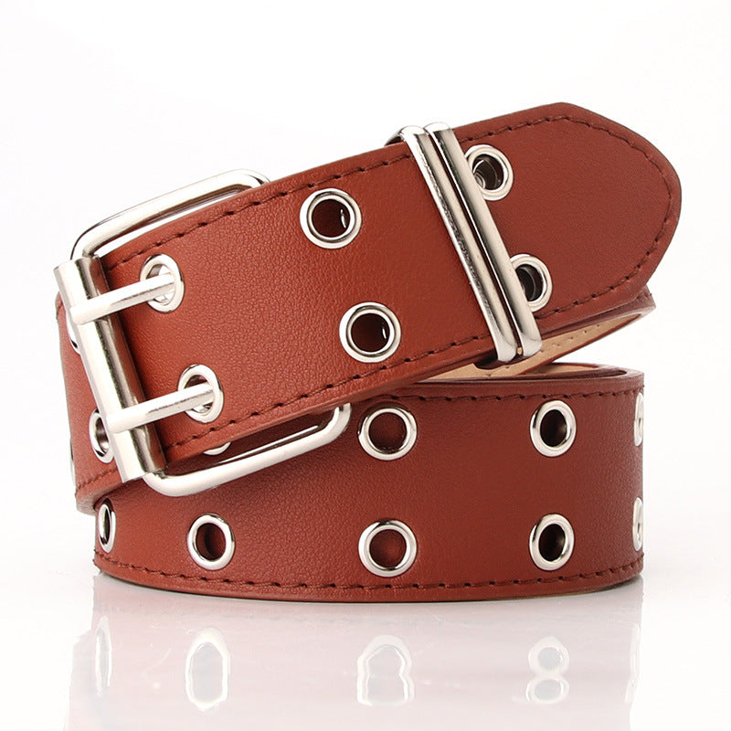 Women's Double Row Air Hole Fashion Decorative Rivets Pant Belts