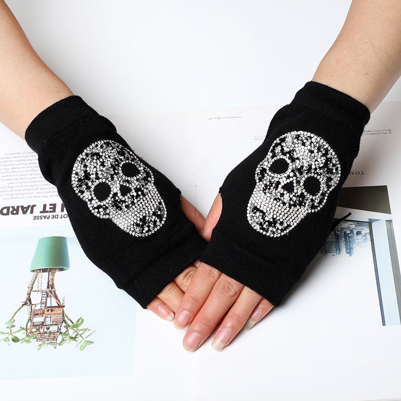 Wool Fingerless Ghost Head Half Finger Gloves