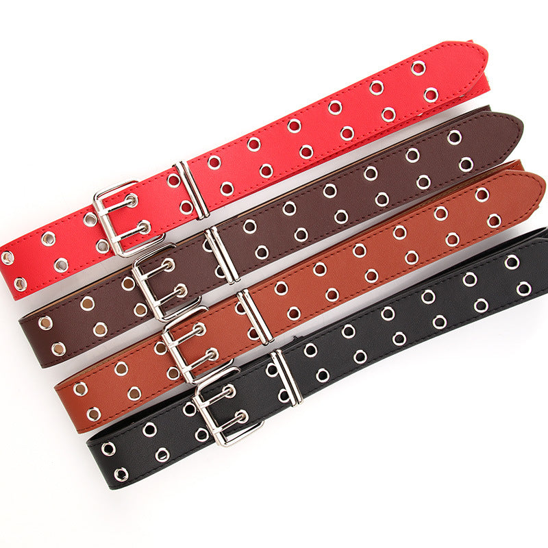 Women's Double Row Air Hole Fashion Decorative Rivets Pant Belts