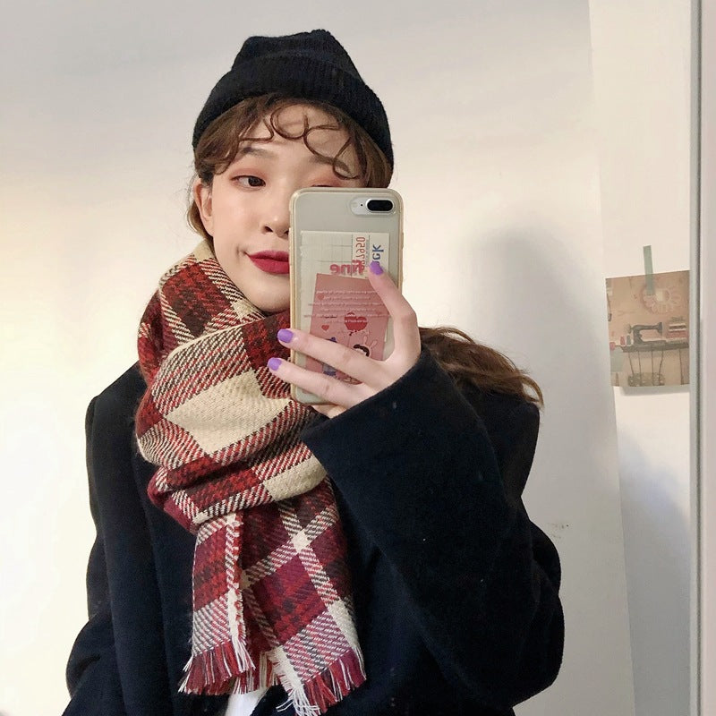 Women's Retro Plaid Korean Style Versatile Double-sided Scarfs