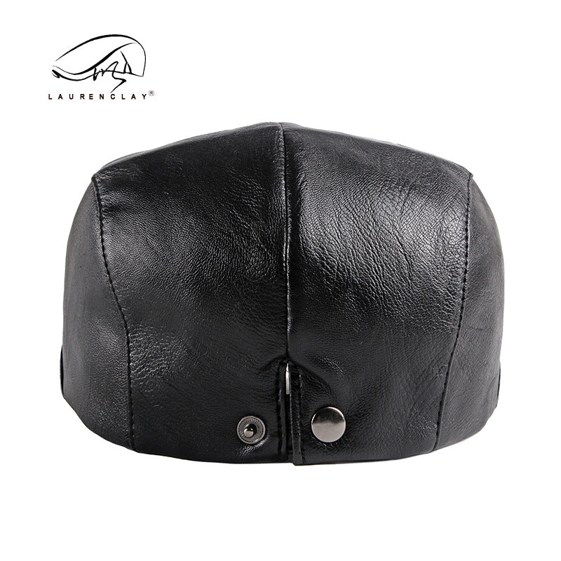 Women's & Men's British Retro Simple Light Board Peaked Leather Forward Hats & Caps