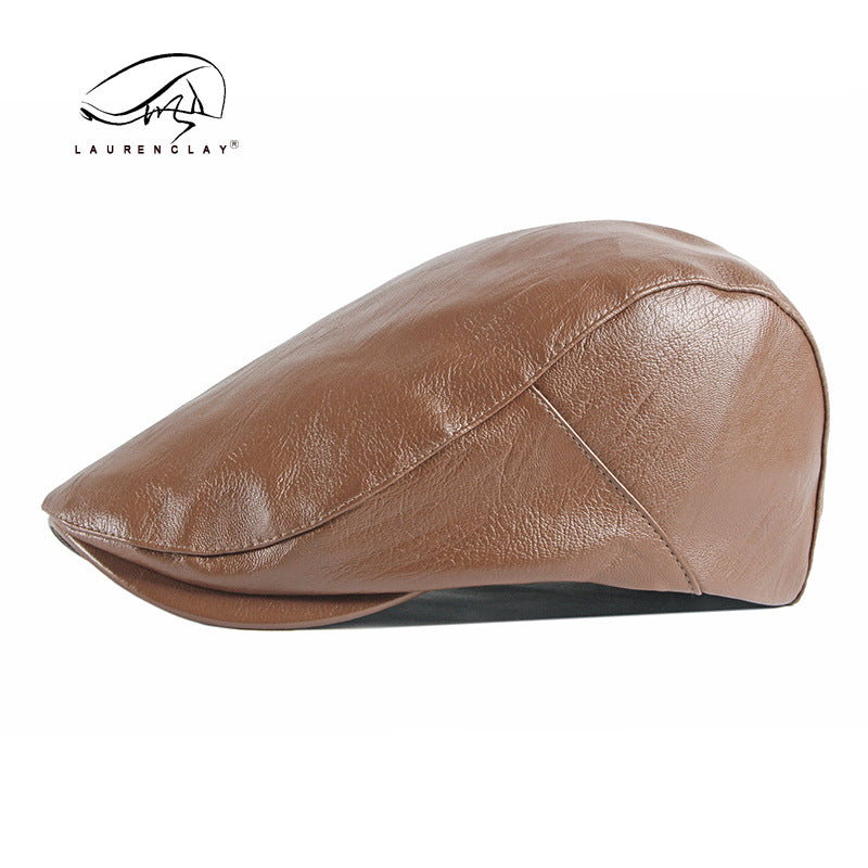 Women's & Men's British Retro Simple Light Board Peaked Leather Forward Hats & Caps