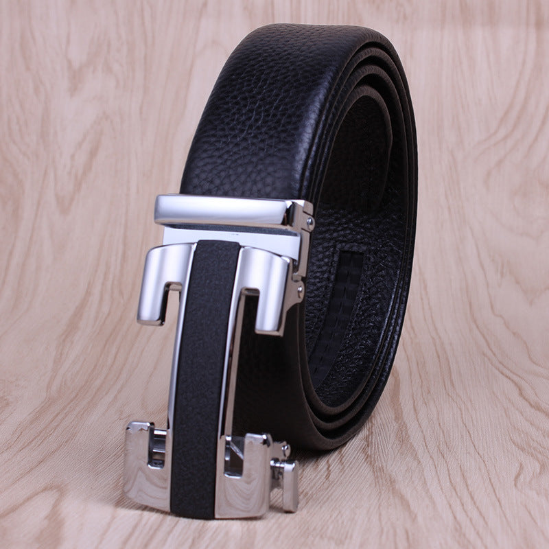 Men's Leather Genuine Automatic Buckle Casual Cowhide Belts