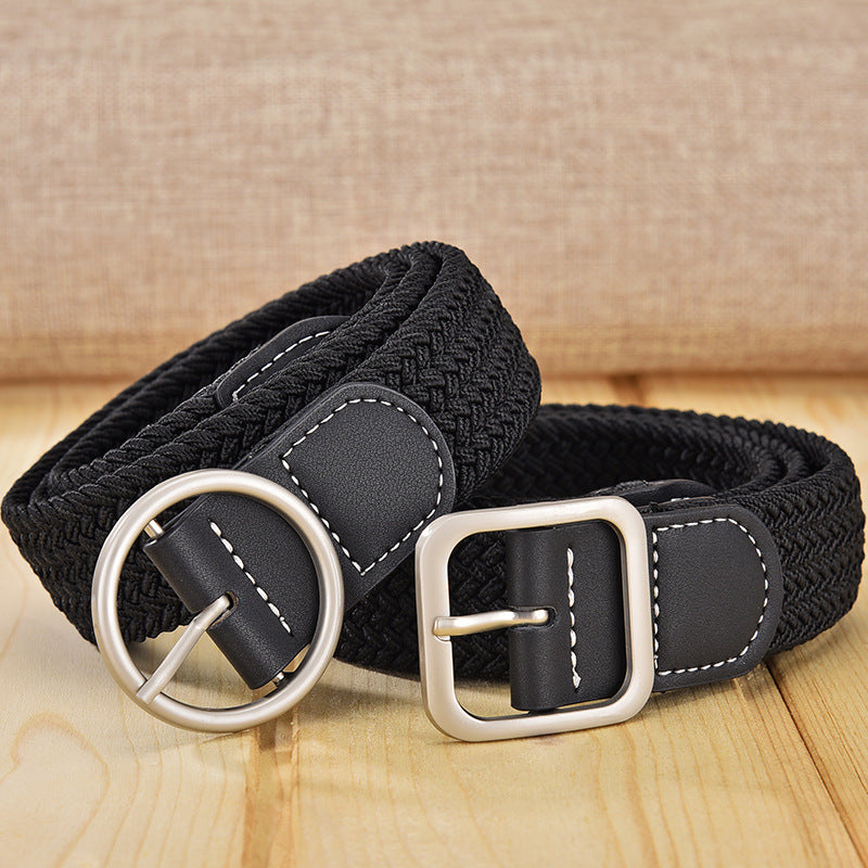 Women's & Men's Woven Elastic Pant Korean Casual Pin Belts