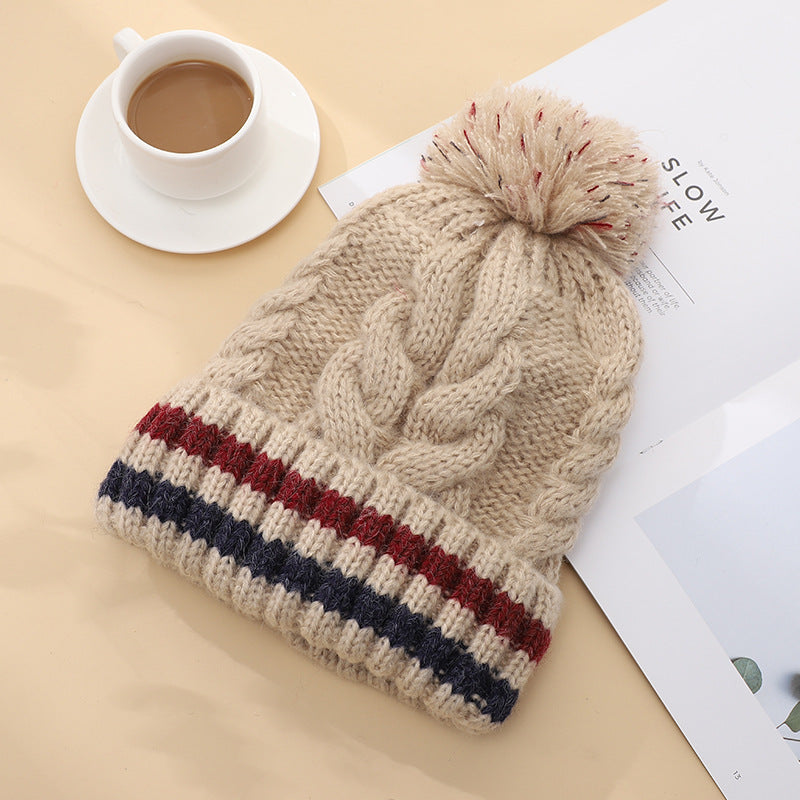 Women's Knitted Woolen Cute Fleece-lined Thickened Cold Protection Warm Hats & Caps