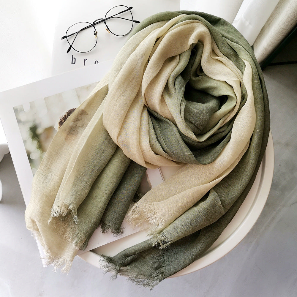 Women's Linen Silk Gradient Color Matching Lady Mori Scarfs