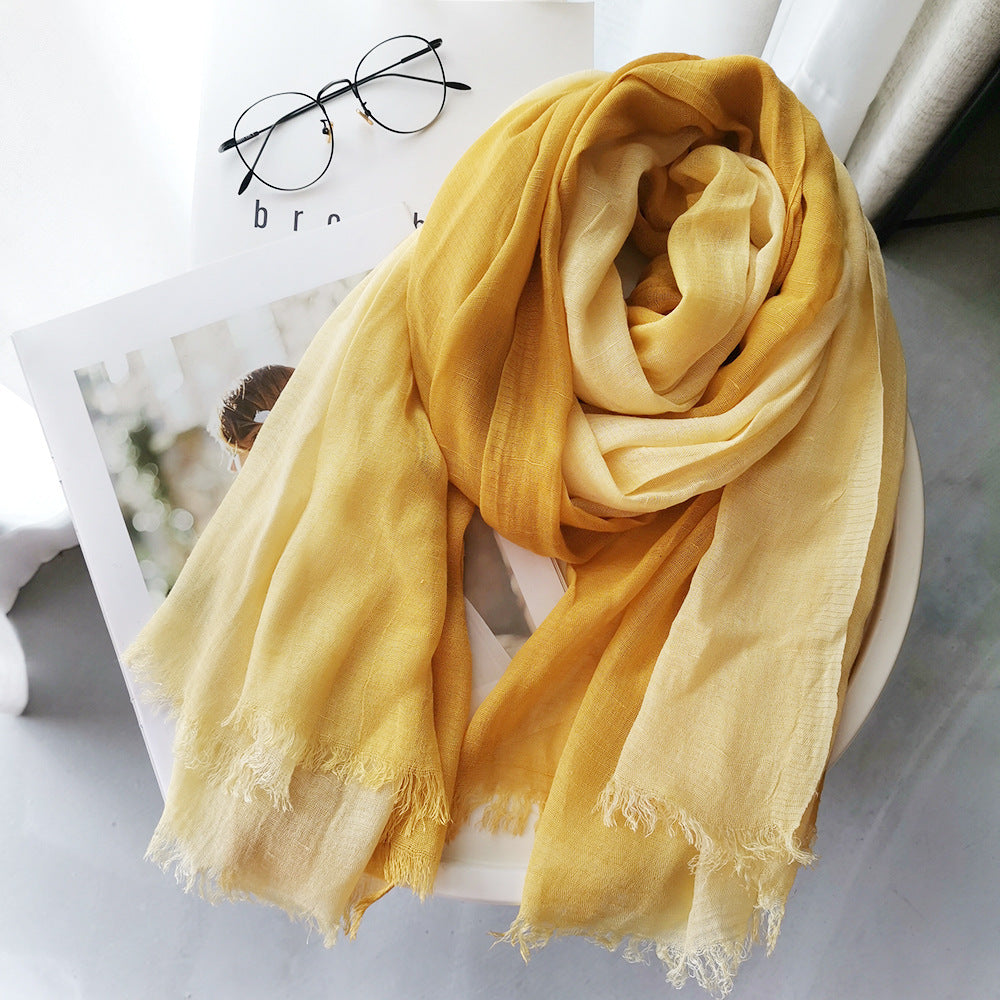 Women's Linen Silk Gradient Color Matching Lady Mori Scarfs