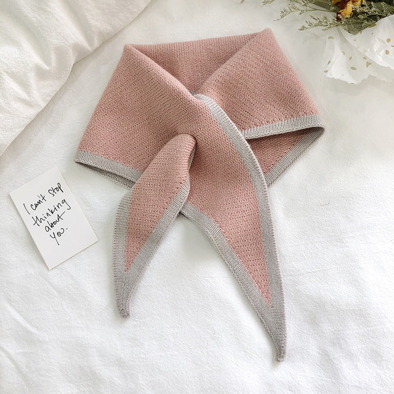 Women's Korean Wool Knitted Winter Bandana Sweet Cross Scarfs