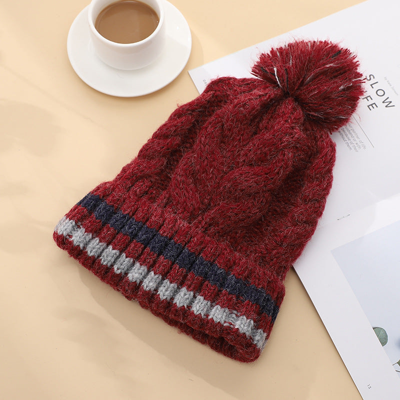 Women's Knitted Woolen Cute Fleece-lined Thickened Cold Protection Warm Hats & Caps