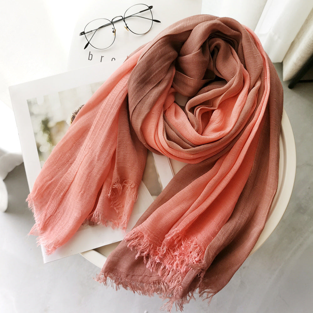 Women's Linen Silk Gradient Color Matching Lady Mori Scarfs