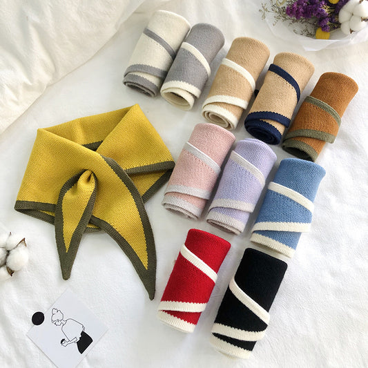 Women's Korean Wool Knitted Winter Bandana Sweet Cross Scarfs