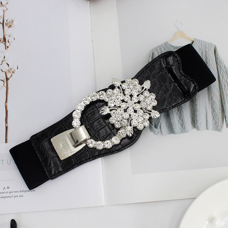 Women's Pair Of Buckles Elastic Waist Seal Fashion Dress Decoration Belts