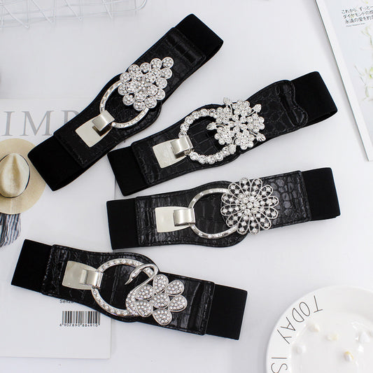 Women's Pair Of Buckles Elastic Waist Seal Fashion Dress Decoration Belts