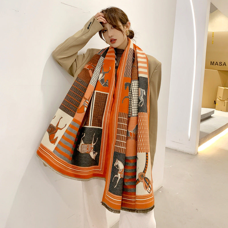 Women's Winter Warm Carriage Double-sided Two-color Shawl Scarfs