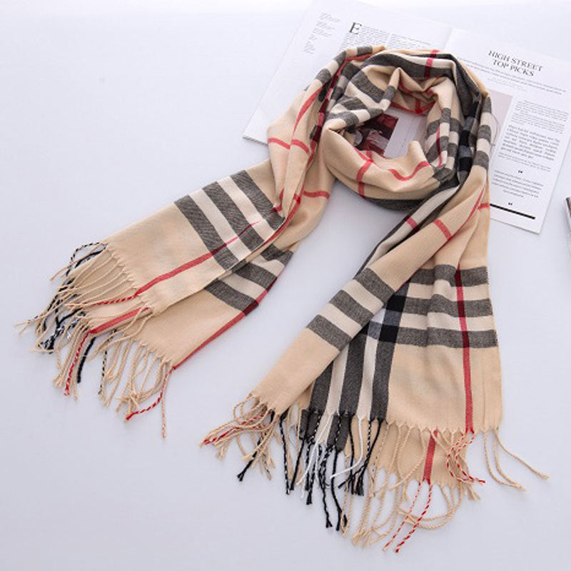 Women's Classic Plaid Brushed British Style Tassel Scarfs