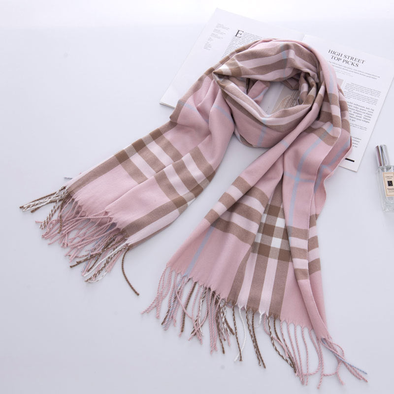 Women's Classic Plaid Brushed British Style Tassel Scarfs