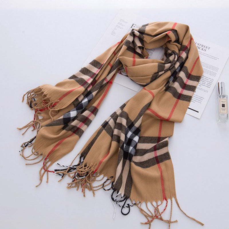 Women's Classic Plaid Brushed British Style Tassel Scarfs