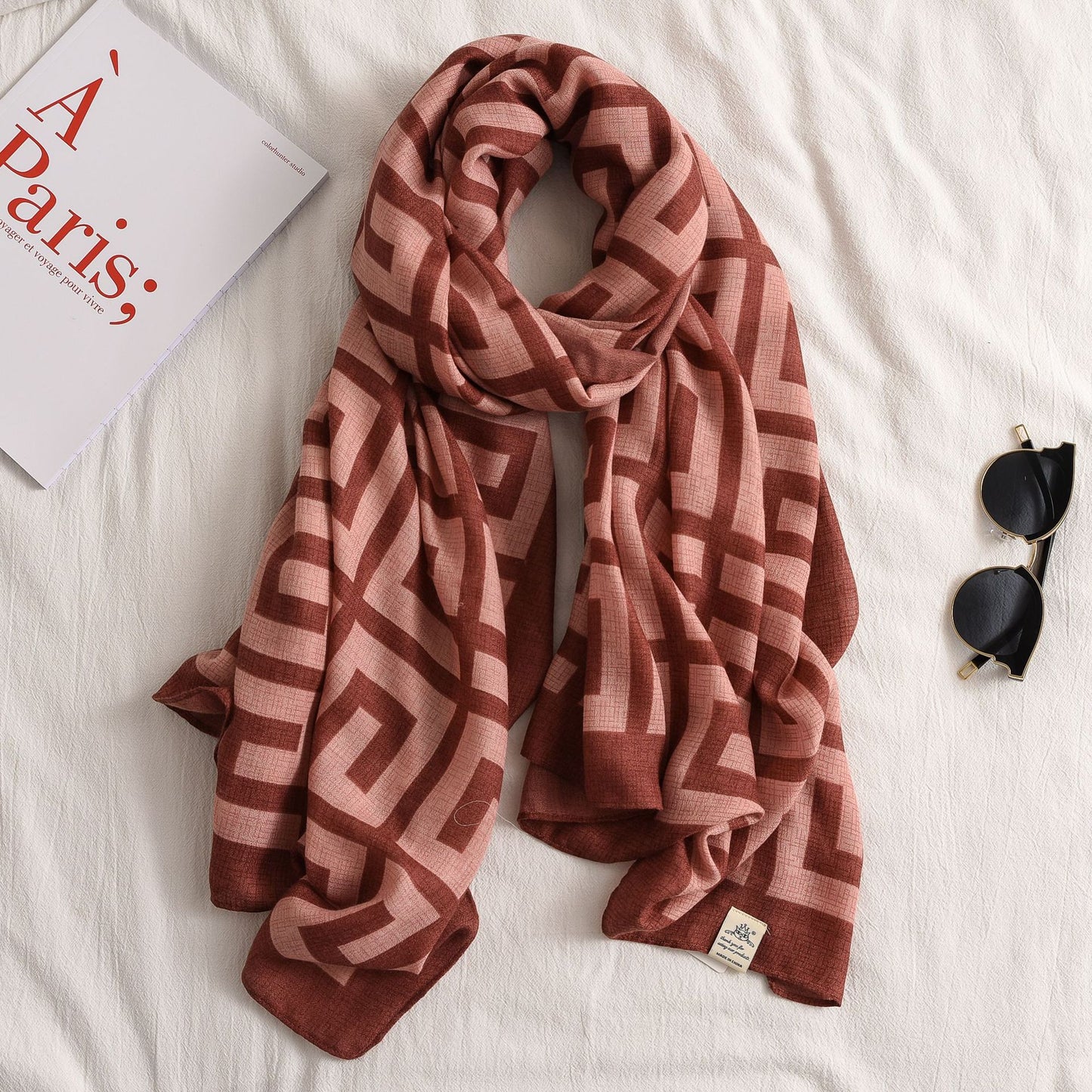 Women's Round Geometric Cotton Linen Feel Winter Scarfs