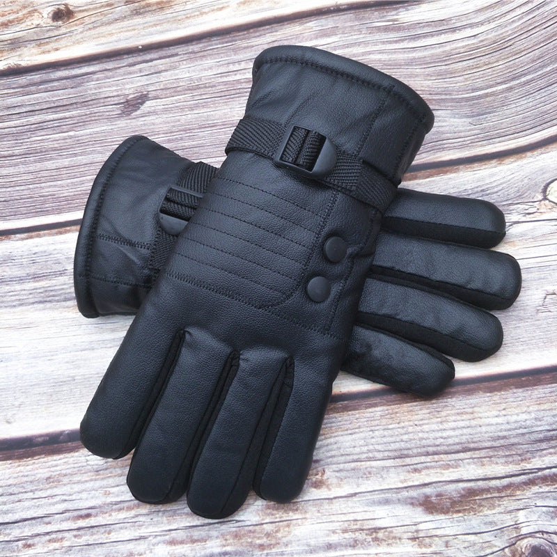 Men's Cotton Leather Winter Thick Fleece Warm Gloves