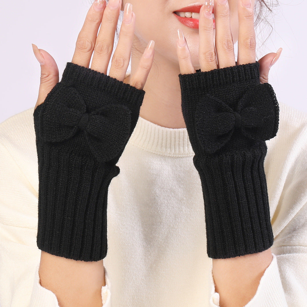 Women's Short Bow Cute Wristband Knitted Wool Keep Gloves