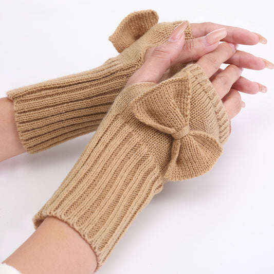 Women's Short Bow Cute Wristband Knitted Wool Keep Gloves