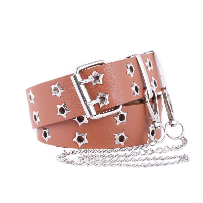 Women's Eyelet Button Sweater Fashion Chain Decorative Belts