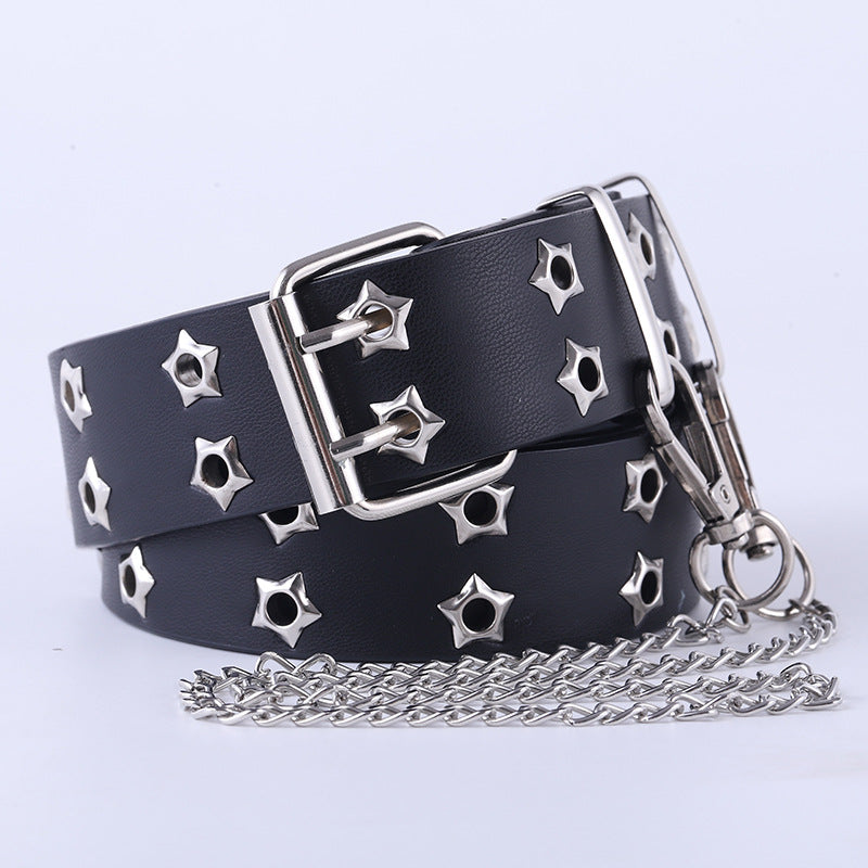 Women's Eyelet Button Sweater Fashion Chain Decorative Belts