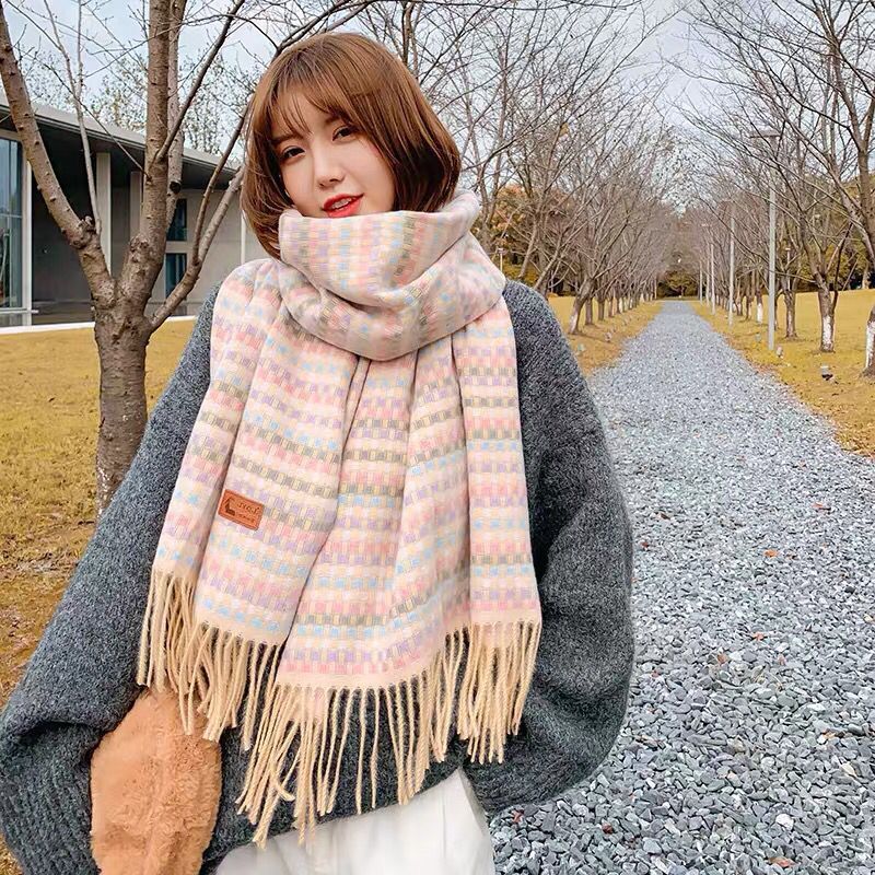 Women's Korean Thickened Shawl Style Plaid Warm Scarfs