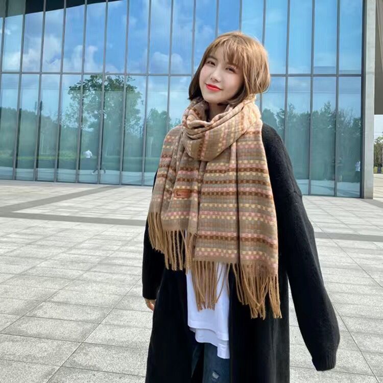 Women's Korean Thickened Shawl Style Plaid Warm Scarfs