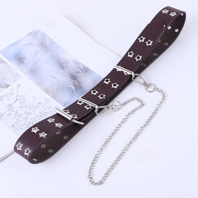 Women's Eyelet Button Sweater Fashion Chain Decorative Belts