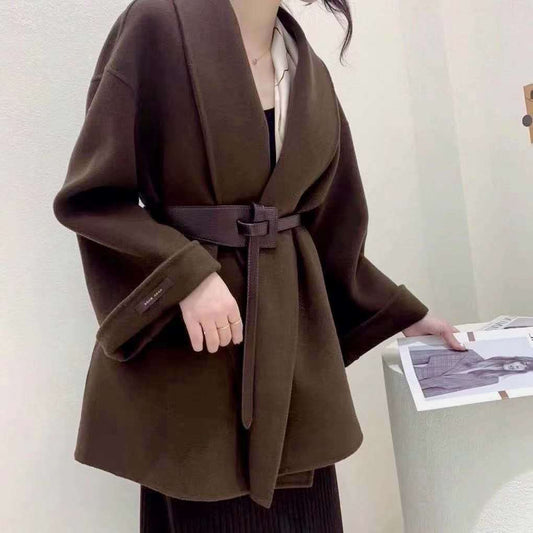 Women's Coat Korean Style Simple Irregular Buckle Trench Belts