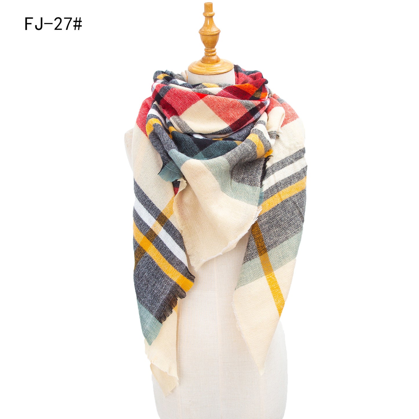 Women's Model Fine Yarn High Density Plaid Scarfs