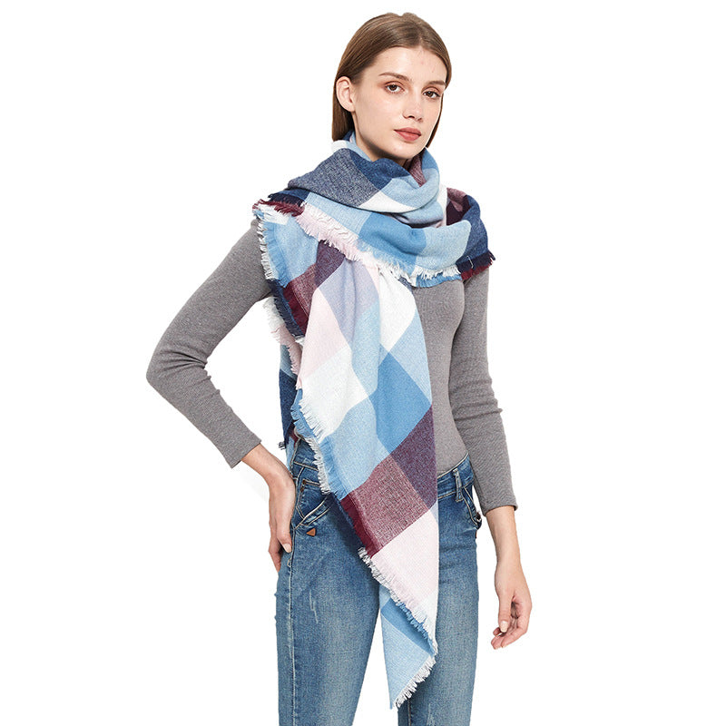 Women's Model Fine Yarn High Density Plaid Scarfs