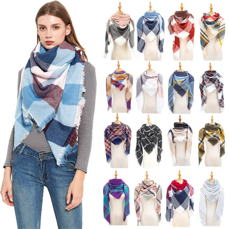 Women's Model Fine Yarn High Density Plaid Scarfs