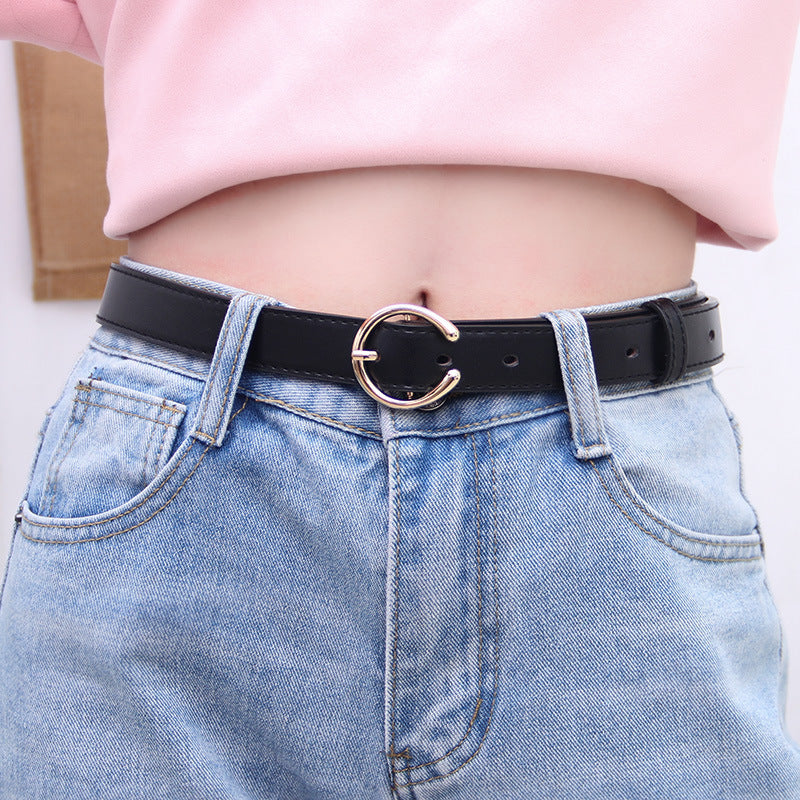 Women's Fashion Wind Black Jeans Blype Simple Belts