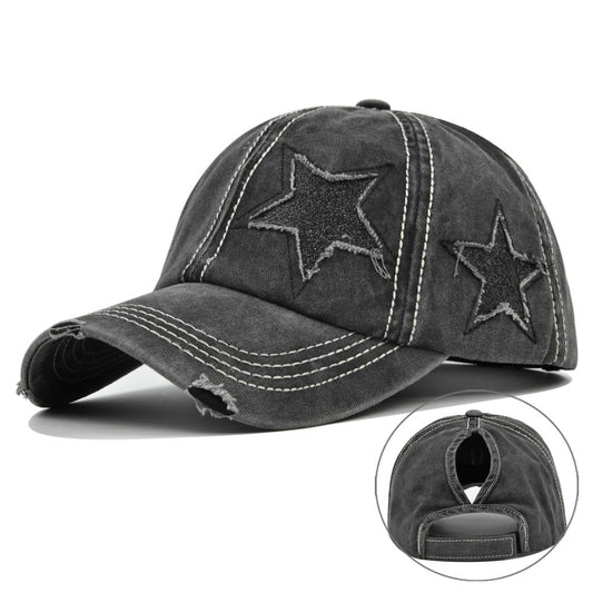 Hat With Hair Extensions Flash Five-pointed Star Baseball Washed Hats & Caps