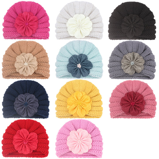 Children's Warm Knitted Hat Fashion Match Flower Kids' Headwear