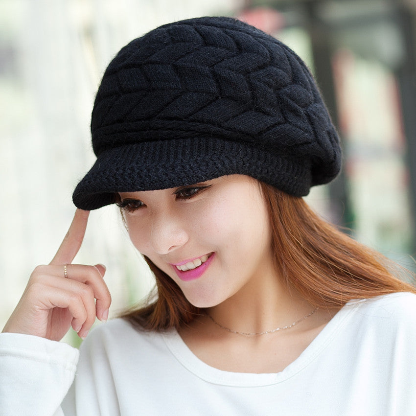 Women's Fur Hat Knitted Cute Plus Hand Knitting Hats & Caps