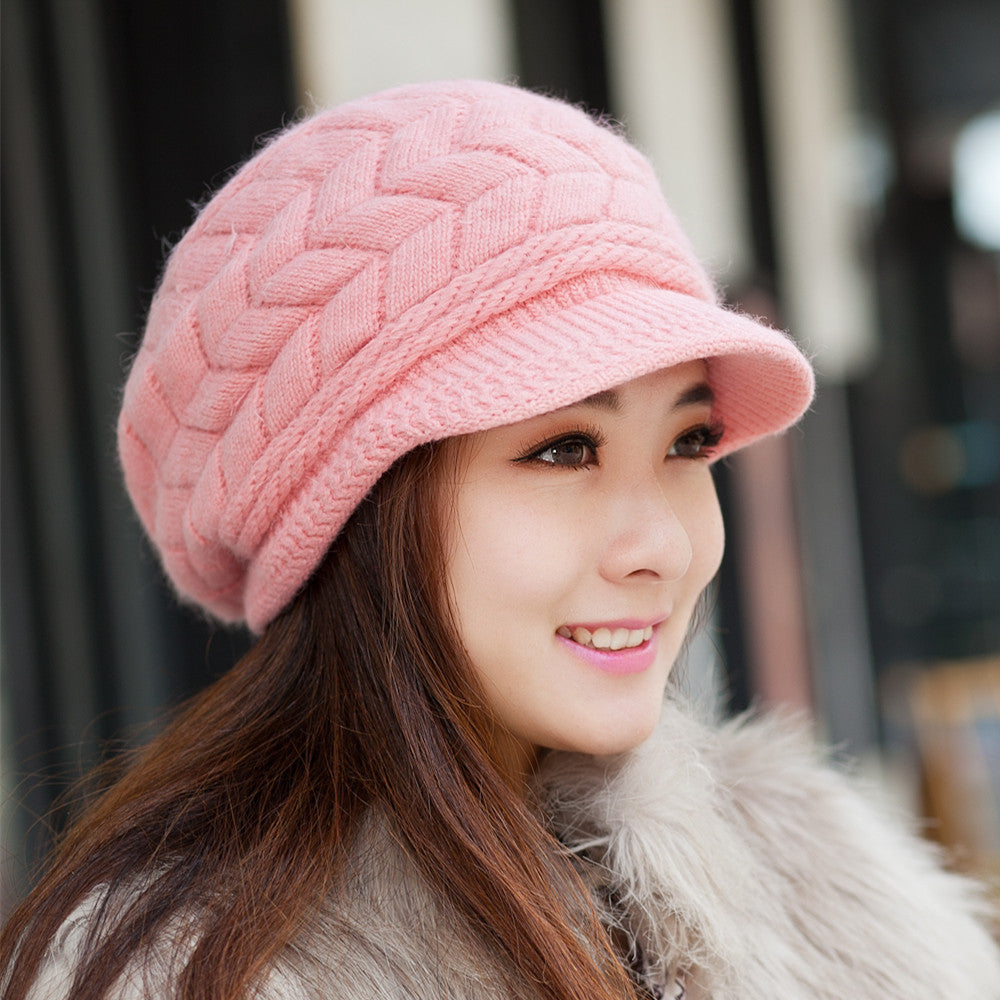 Women's Fur Hat Knitted Cute Plus Hand Knitting Hats & Caps