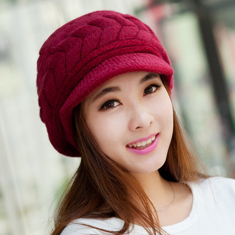 Women's Fur Hat Knitted Cute Plus Hand Knitting Hats & Caps