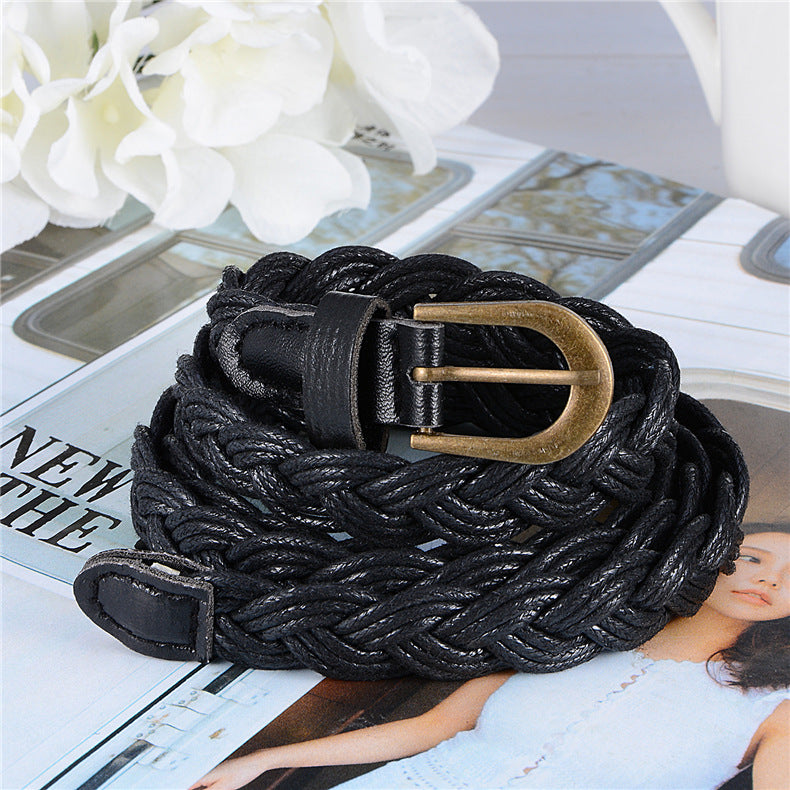 Women's Retro Wax Rope Clothing Woven Korean Belts