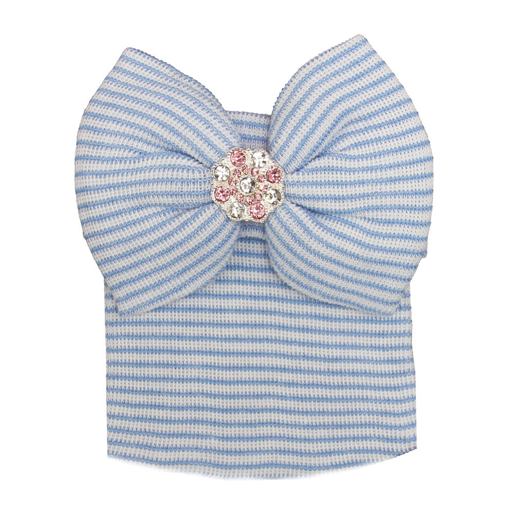 Striped Beanie Big Bowknot Shiny Diamond Kids' Headwear