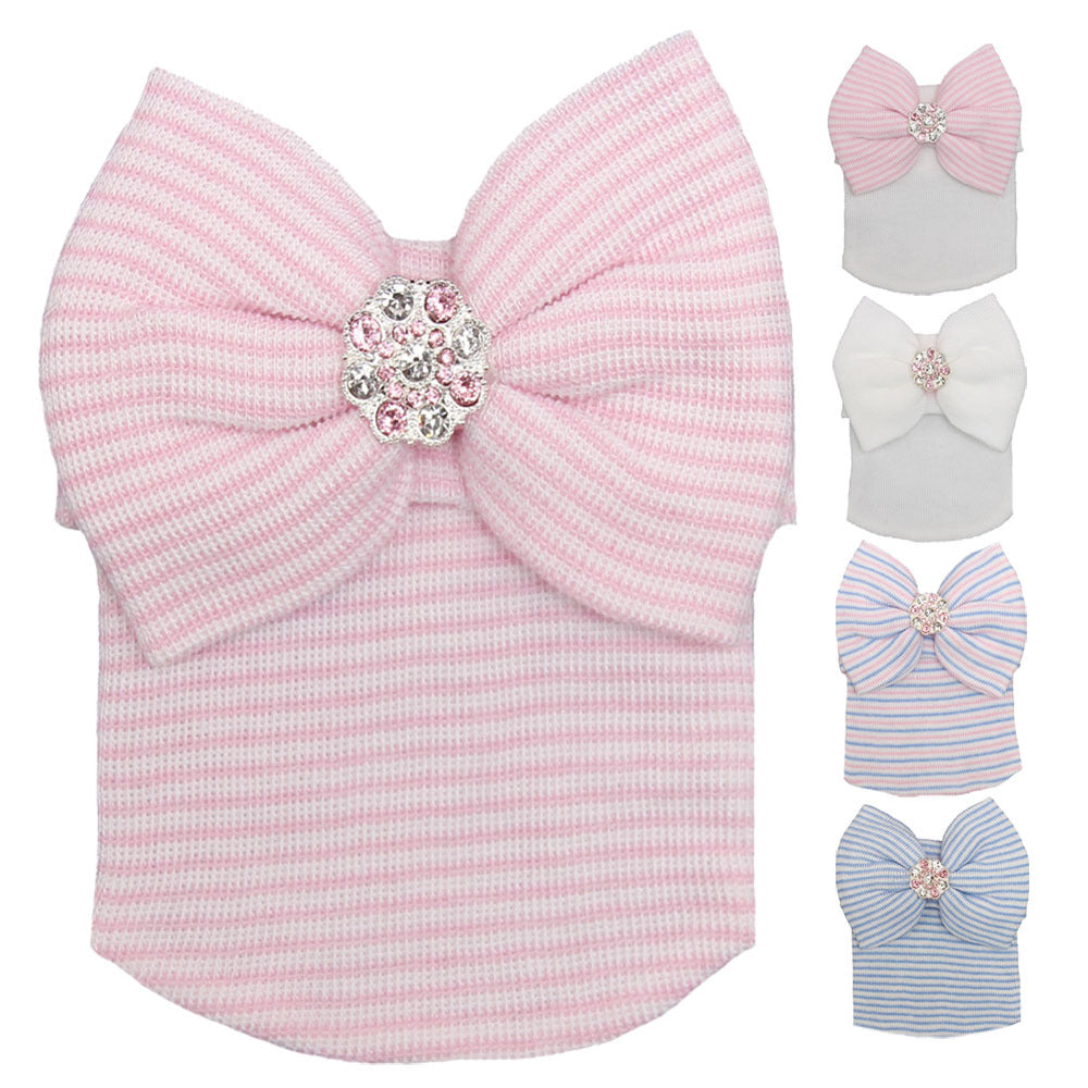 Striped Beanie Big Bowknot Shiny Diamond Kids' Headwear