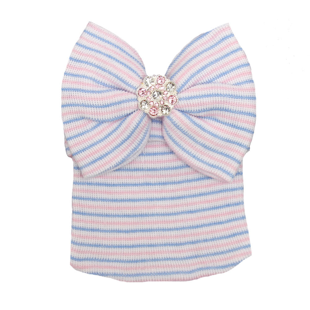 Striped Beanie Big Bowknot Shiny Diamond Kids' Headwear