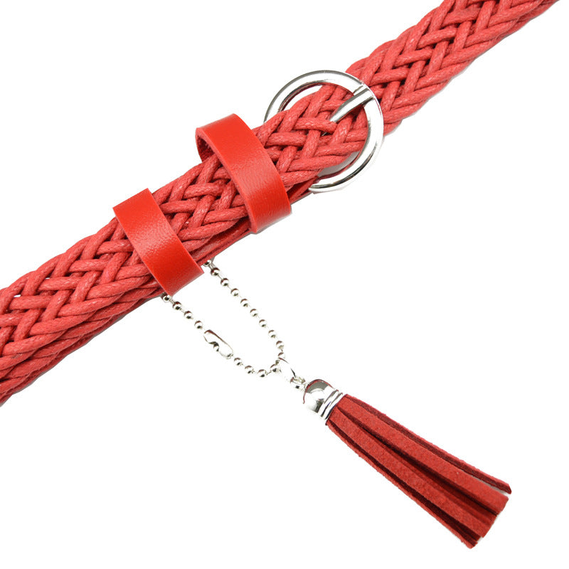 Women's Woven Leather Ornaments Fimbrilla Casual Korean Belts