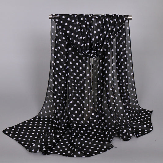 Women's Thin Small Dots Chiffon Printing Popular Scarfs