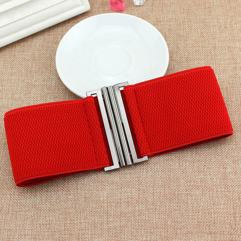 Women's Wide Elastic Pair Of Buckles Waist Seal Belts