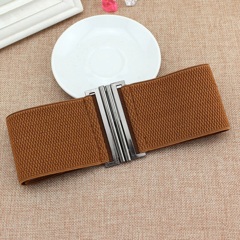 Women's Wide Elastic Pair Of Buckles Waist Seal Belts